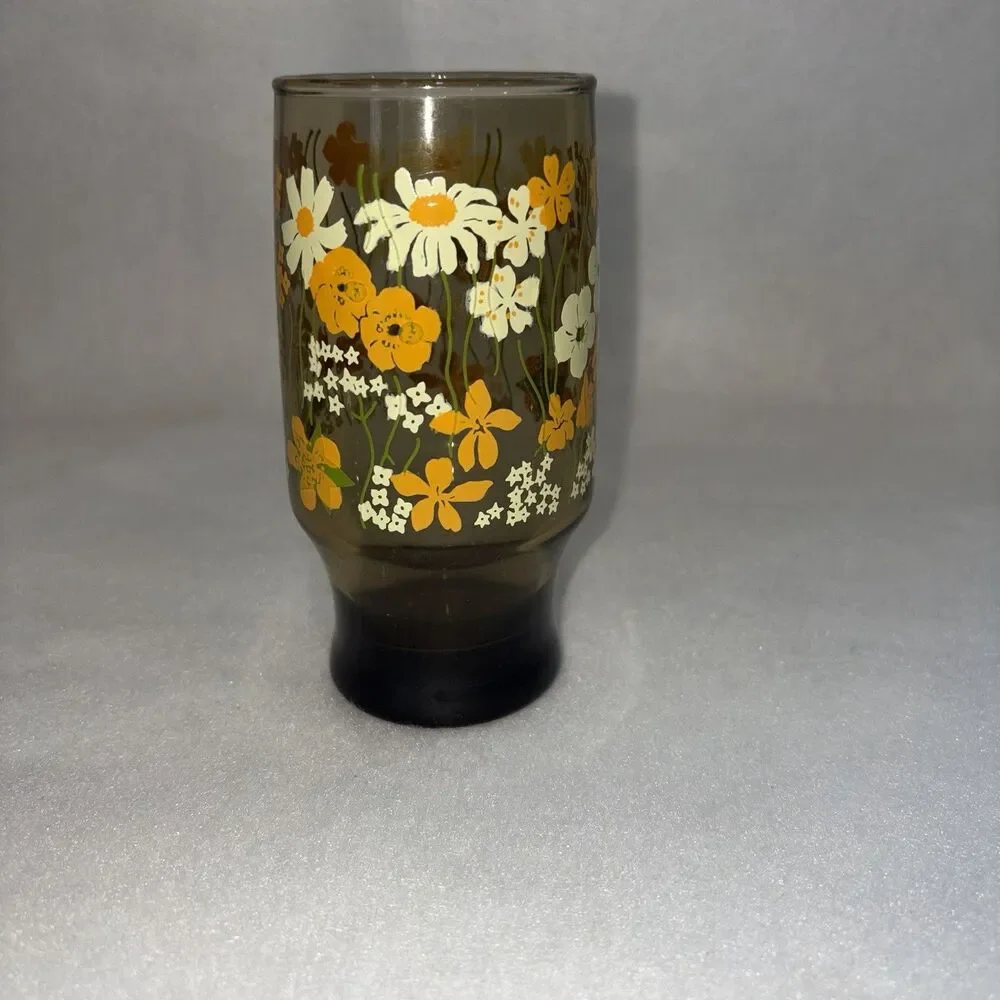 Vintage Libby Golden Floral Juice Glass One Glass Six Inches Tall MCM
